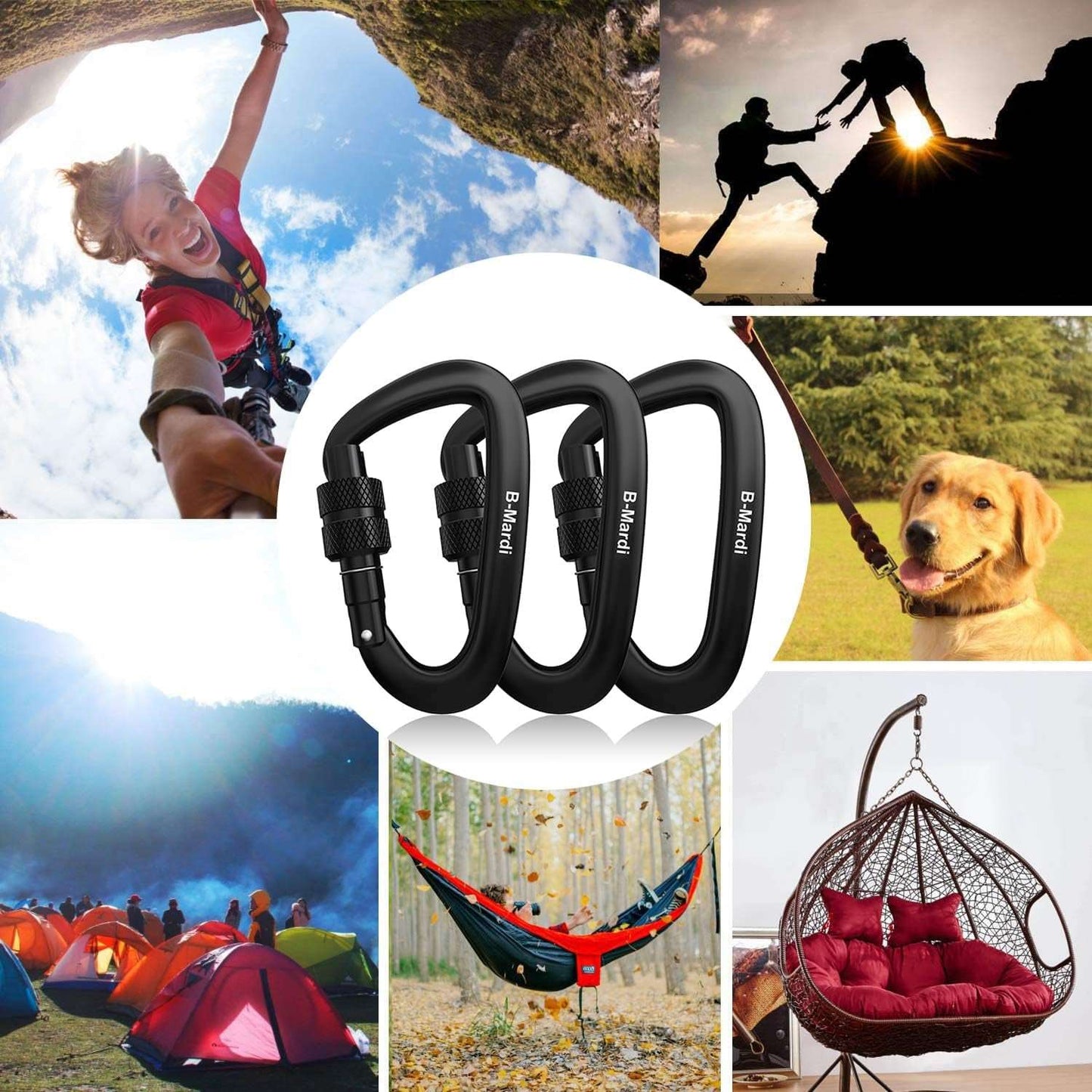 "Ultra-Durable Locking Carabiner Clips - Supports 2697 Lbs - Perfect for Hammocks, Keychains, and More!"