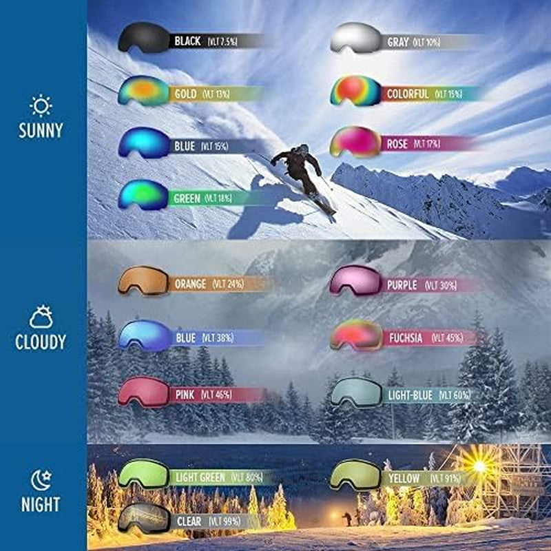 "Ultimate OTG Ski Goggles - Stylish over Glasses Ski/Snowboard Goggles for All - Maximum UV Protection"