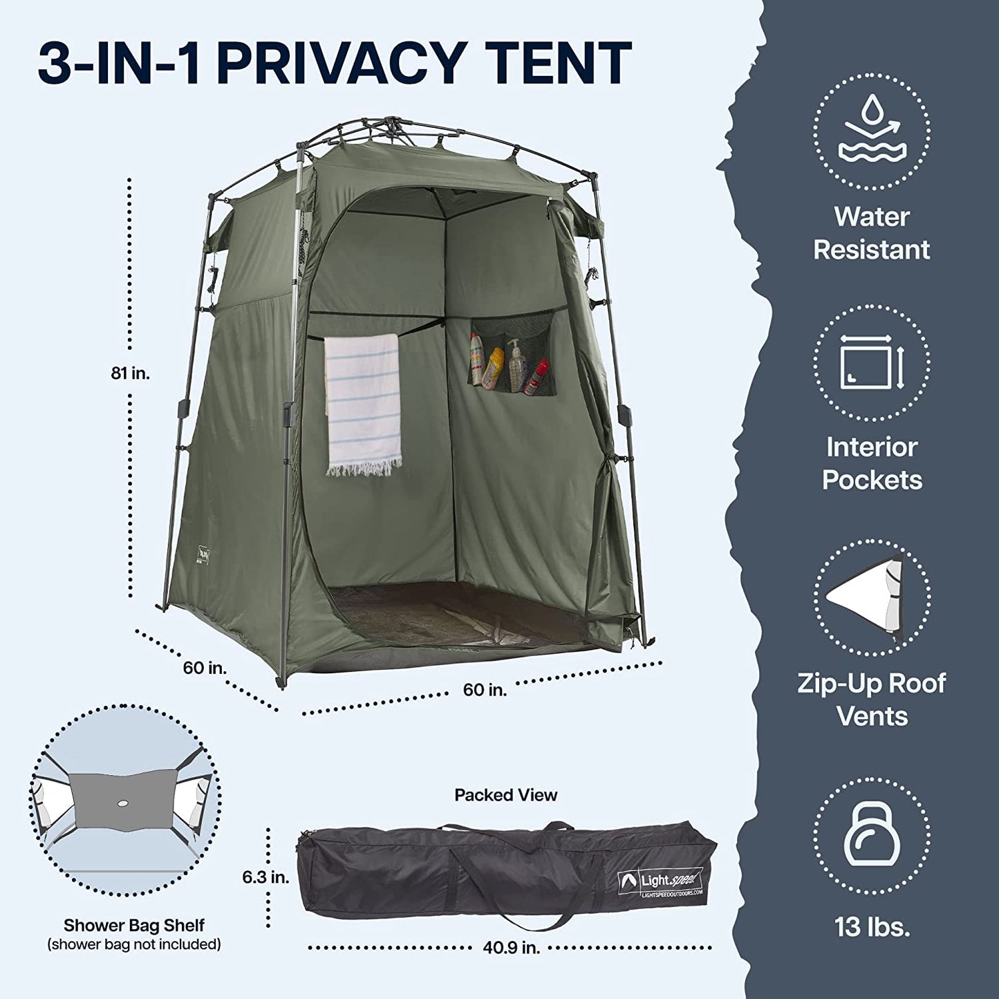 "Ultimate Outdoor Privacy Solution: 3-In-1 Pop-Up Tent for Changing, Showering, and Bathroom Needs - Perfect for Camping and Outdoor Adventures!"