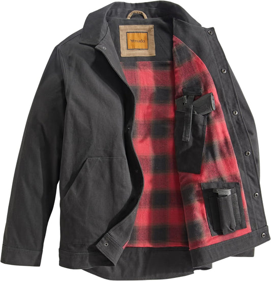 "Ultimate Men'S Concealed Carry Shirt Jacket - Premium Canvas, Tactical Conceal Carry Pockets"