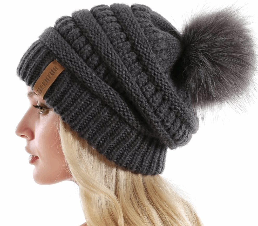 "Cozy Winter Chic: Women'S Chunky Knit Slouchy Beanie with Faux Fur Pompom - Stay Warm and Stylish on the Slopes!"