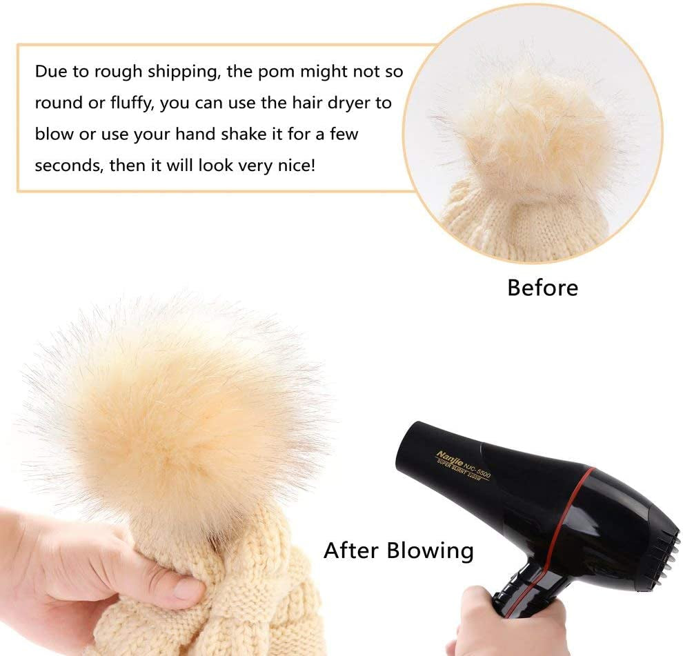"Cozy Winter Chic: Women'S Chunky Knit Slouchy Beanie with Faux Fur Pompom - Stay Warm and Stylish on the Slopes!"